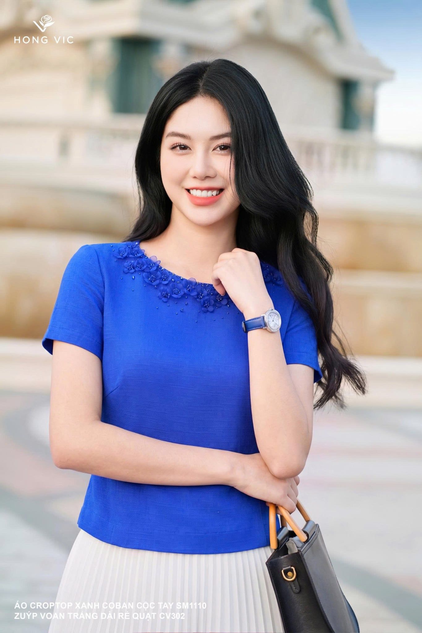 Áo croptop xanh coban cộc tay SM1110