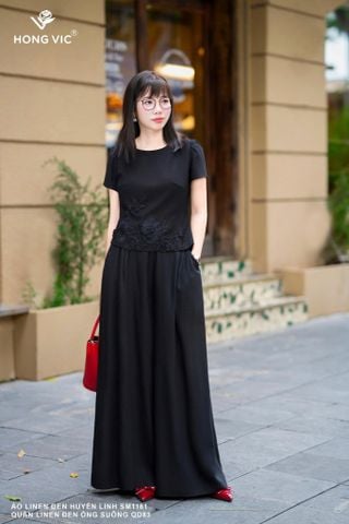 Quần linen đen ống suông QD83