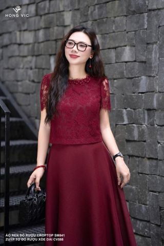 Áo ren đỏ rượu croptop SM841