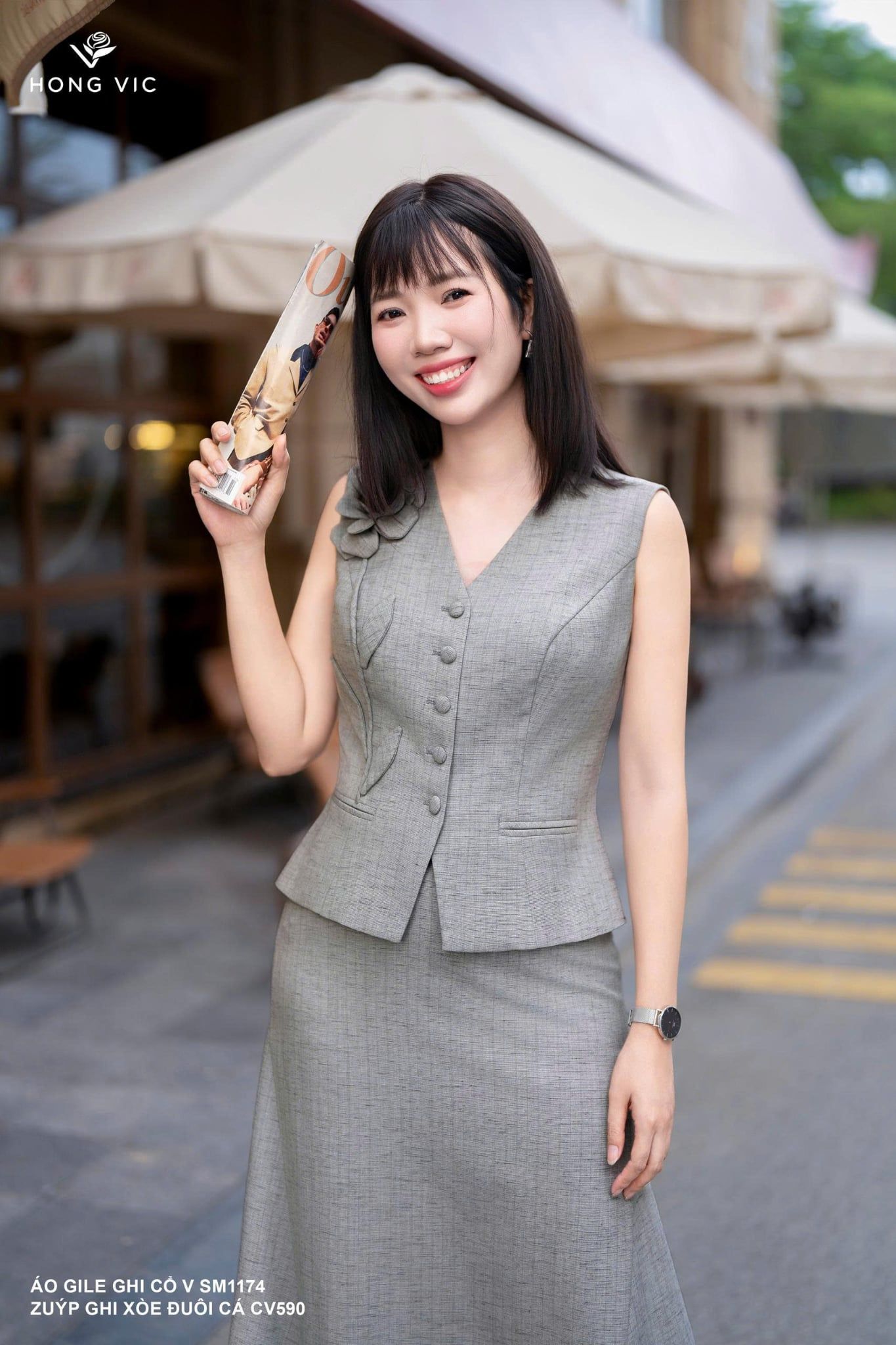 Áo gile ghi cổ V SM1174