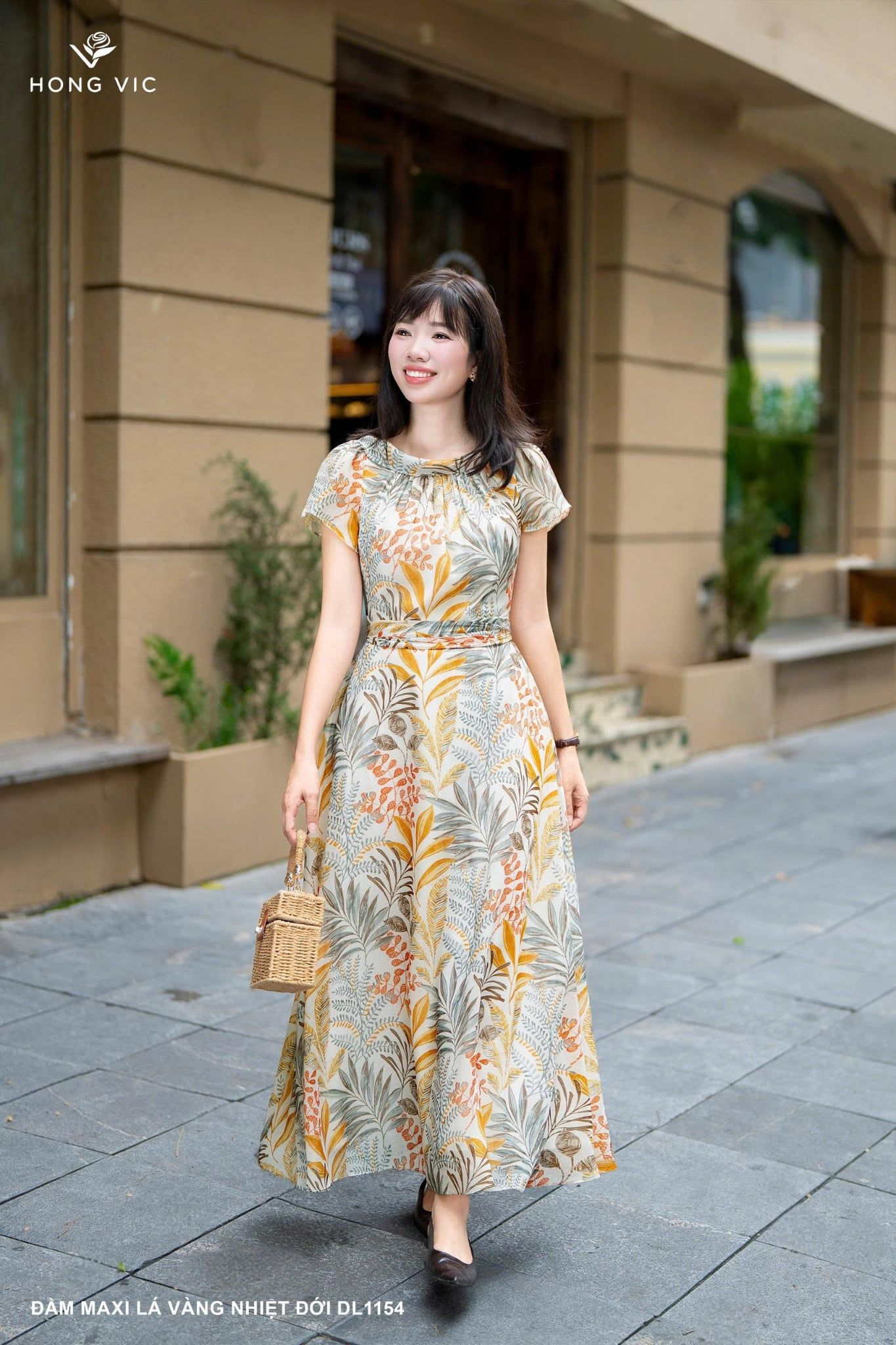 Đầm maxi lá vàng nhiệt đới DL1154