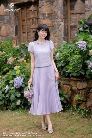 Zuýp tơ tím vân hoa dập ly CV593