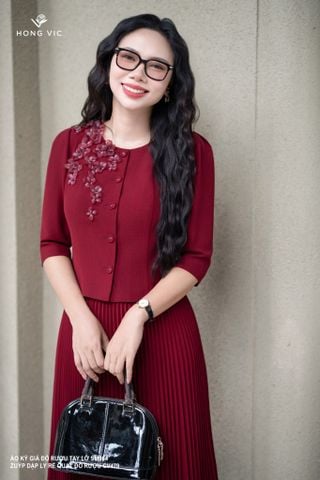 Áo ký giả đỏ rượu tay lỡ SM964