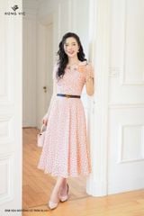 Đầm hoa nhí hồng cổ tròn DL1011