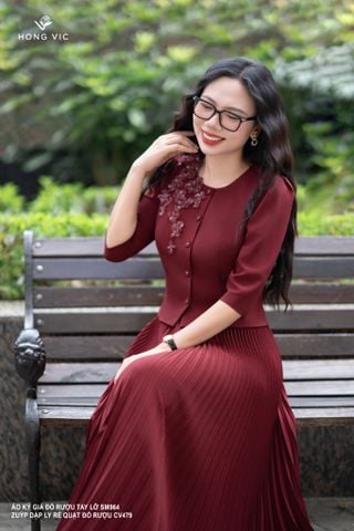 Áo ký giả đỏ rượu tay lỡ SM964