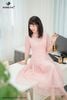 Đầm hồng thêu hoa xếp ly DL1174