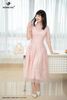 Đầm hồng thêu hoa xếp ly DL1174