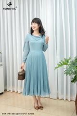 Đầm xanh bèo lệch dập ly DL1178