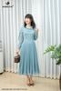 Đầm xanh bèo lệch dập ly DL1178