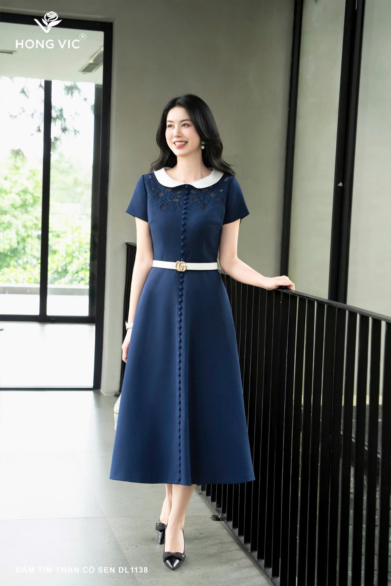 Đầm tím than cổ sen DL1138