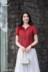 Áo đỏ đô thêu bèo cổ SM1151
