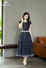 Đầm tím than thêu hoa cộc tay DL1142