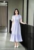 Đầm tơ tím ly ngực tay nơ DL1097