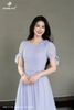 Đầm tơ tím ly ngực tay nơ DL1097