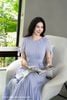 Đầm tơ tím ly ngực tay nơ DL1097