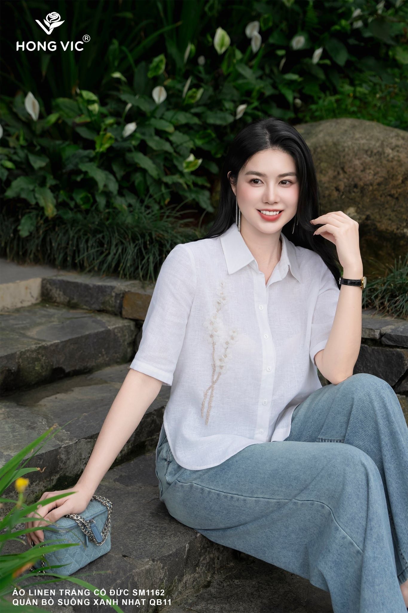 Áo linen trắng cổ đức SM1162