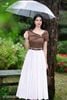 Áo cotton nâu cổ nơ cộc tay SM977