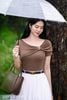Áo cotton nâu cổ nơ cộc tay SM977