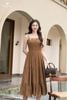 Đầm maxi nâu tây bèo gấu DL630