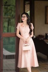 Đầm tơ hồng thêu hoa nhí DL1107