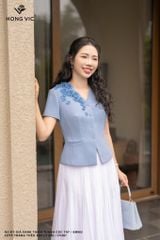 Áo ký giả xanh thiên thanh cộc tay SM862