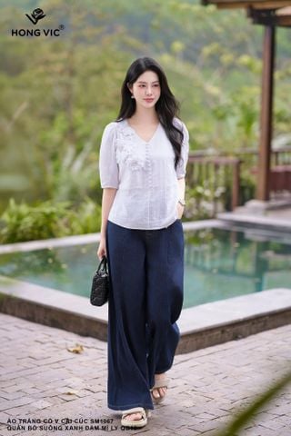 Quần bò suông xanh đậm mí ly QB10