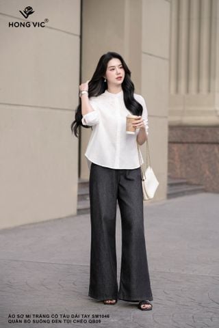 Quần bò suông đen túi chéo QB09