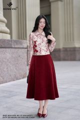 Zuýp dạ nhung đỏ xòe dài CV534