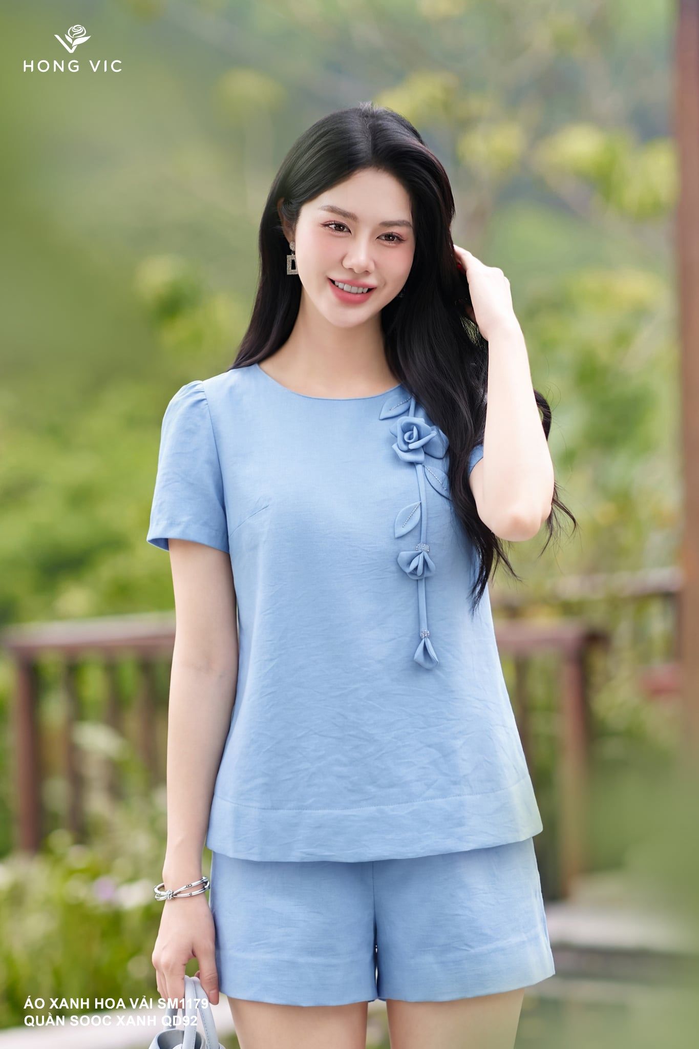 Áo xanh hoa vải SM1179