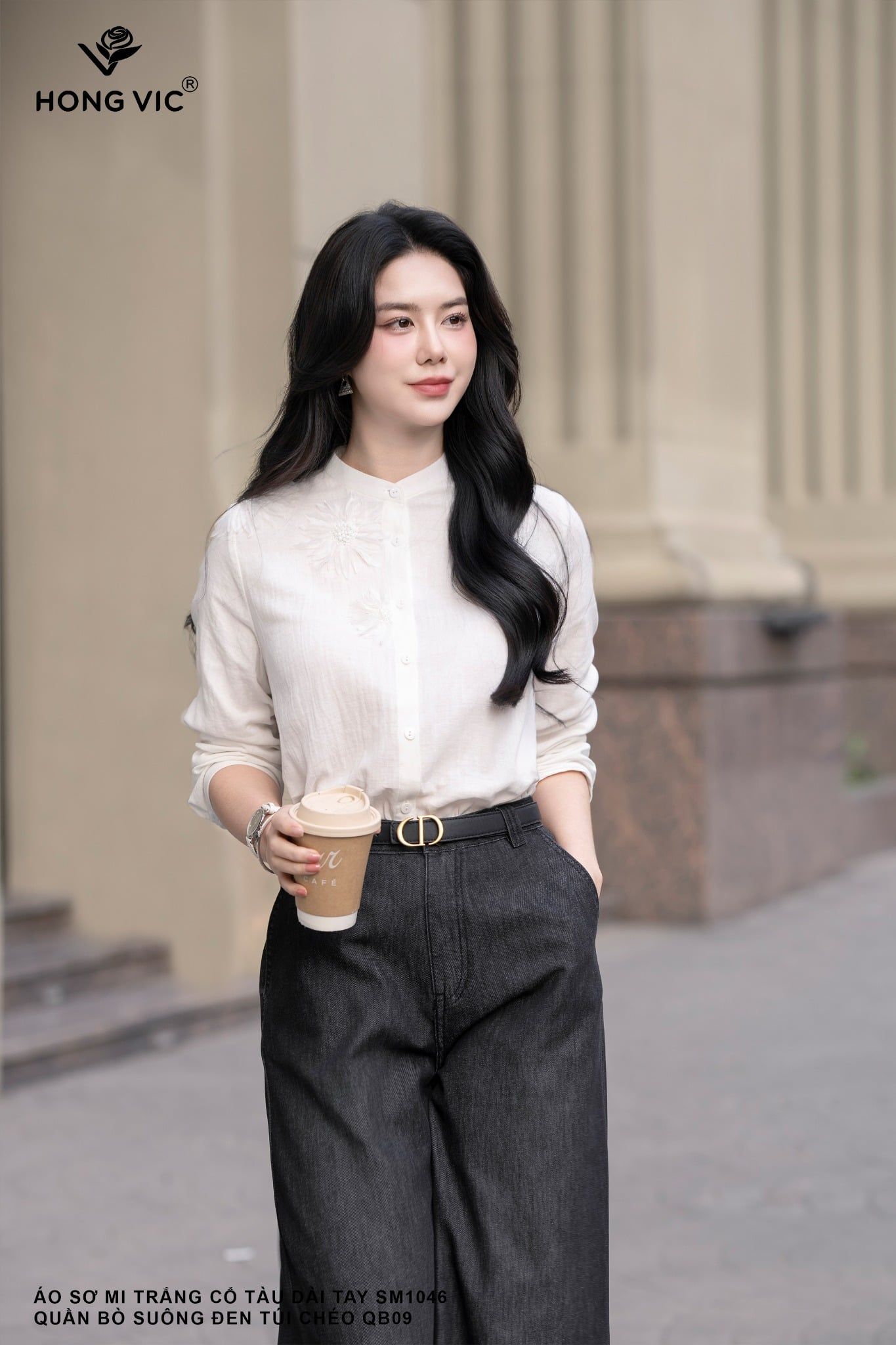 Áo sơ mi trắng cổ tàu dài tay SM1046