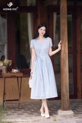 Đầm kẻ xanh nơ hông DL1110