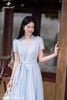 Đầm kẻ xanh nơ hông DL1110