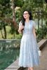 Đầm ren xanh ánh kim cổ V DL1120
