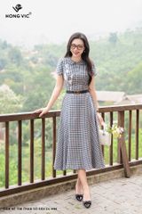 Đầm kẻ tím than cổ sen DL1099