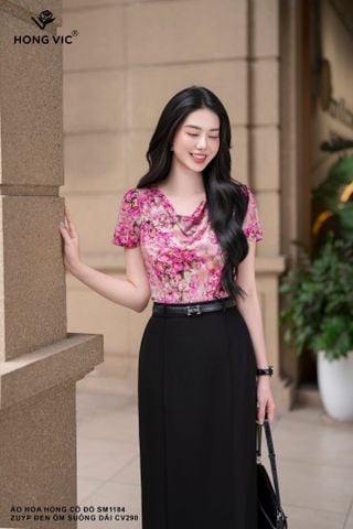 Áo hoa hồng cổ đổ SM1184