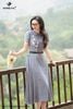Đầm kẻ tím than cổ sen DL1099