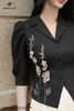 Áo ký giả linen đen tay bồng SM940