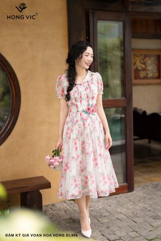 Đầm ký giả voan hoa hồng DL956