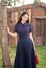 Áo cotton tím than phối kẻ SM936