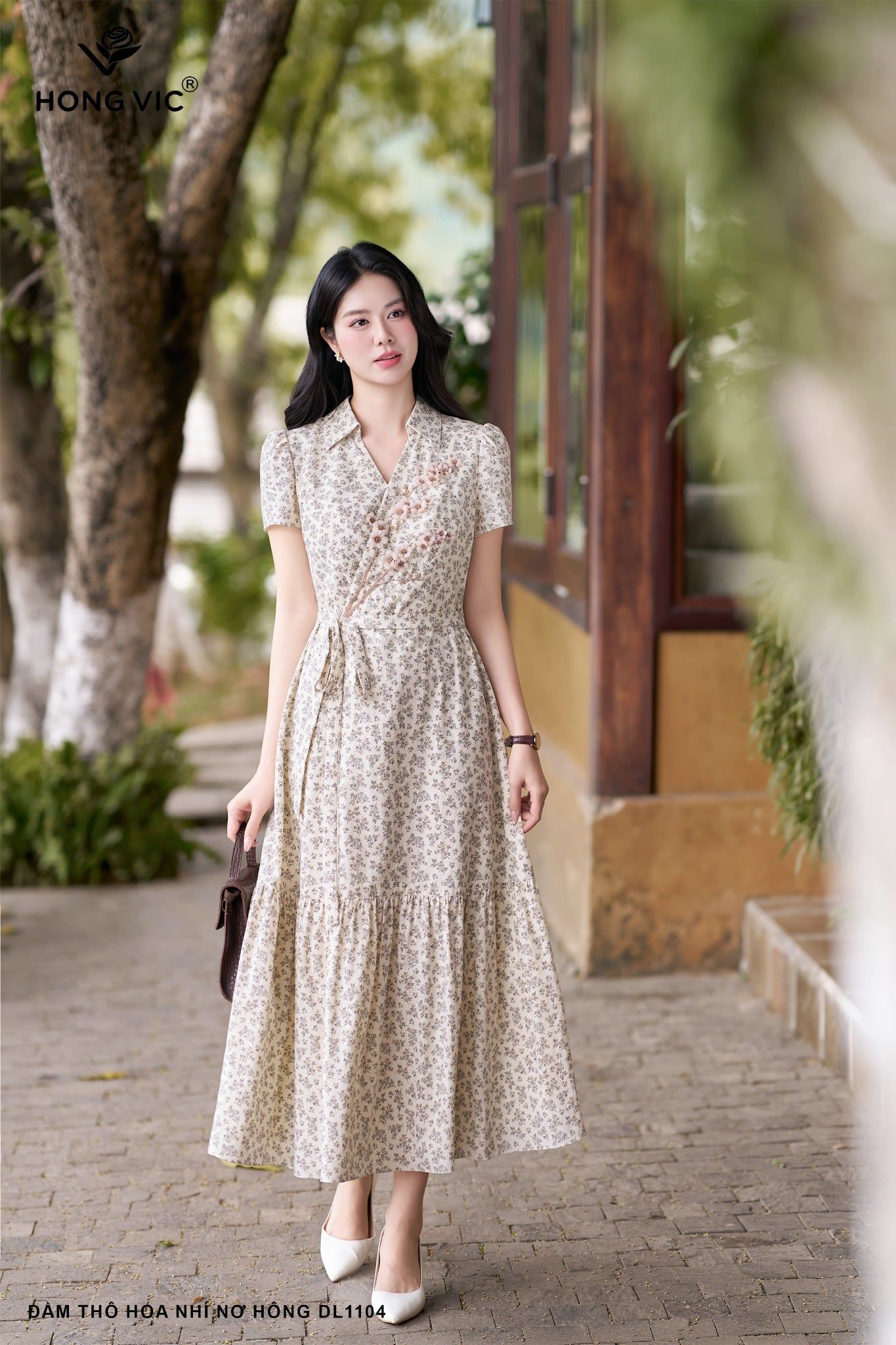 Đầm thô hoa nhí nơ hông DL1104