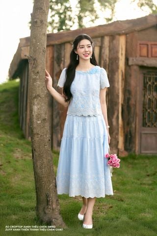 Zuýp xanh thiên thanh thêu chân CV467