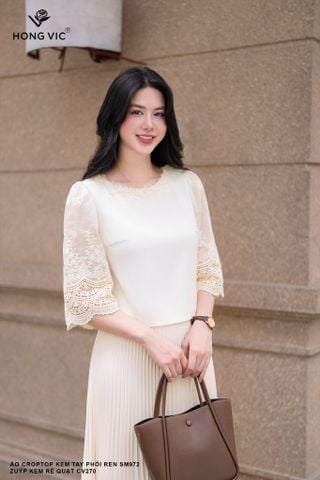 Áo croptop kem tay phối ren SM972