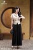 Áo ký giả be kết hoa hông SM1080