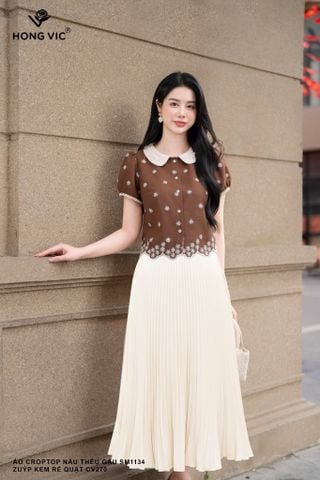 Áo croptop nâu thêu gấu SM1134