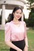 Áo lụa hồng cổ chocker SM776