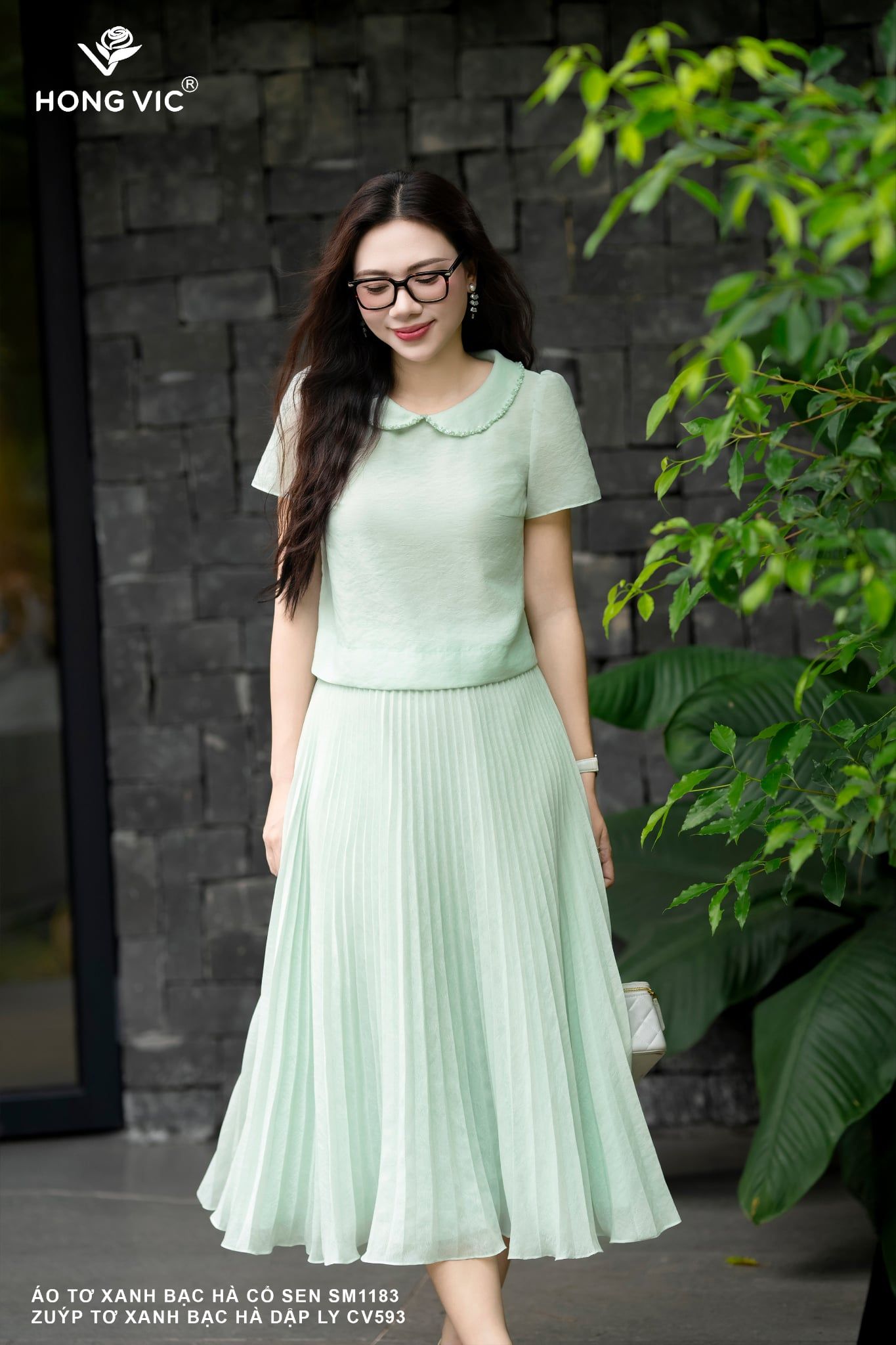 Zuýp tơ xanh bạc hà dập ly CV593