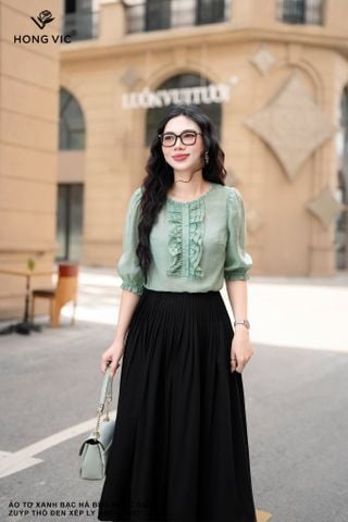 Áo tơ xanh bạc hà bèo ngực SM925