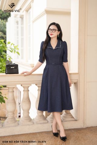 Đầm bò xòe tách mảnh DL979