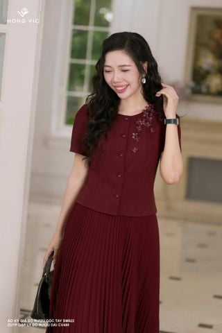 Áo ký giả đỏ rượu cộc tay SM922