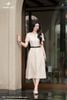 Đầm linen kem hoa dệt DL1102